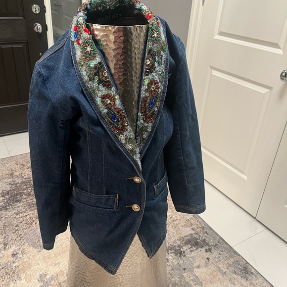 I B Diffusion beaded collar denim jacket size 4 1990s 1990s 1990s 1990s fall - Picture 10 of 17